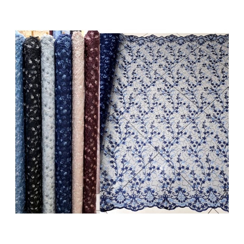 (COD)Kain tile payet/Bahan tile bordir spangle/Bahan kebaya/Brokat bordir/Tulle motif/Kebaya modern