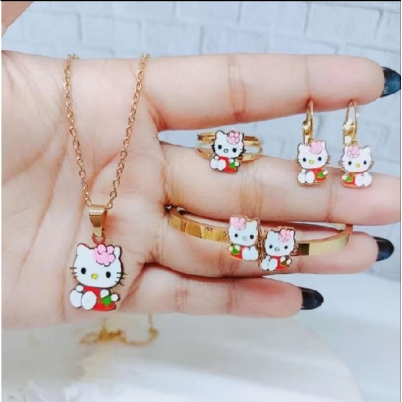 titanium set anak perhiasan kalung gelang dan cincin dan anting R069/070