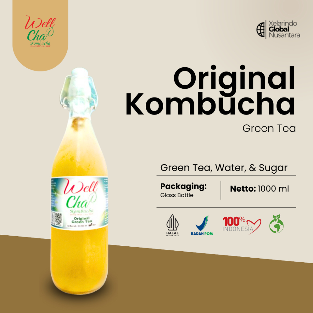 

Well Cha Kombucha Original Green Tea 1 Liter - Glass Bottle