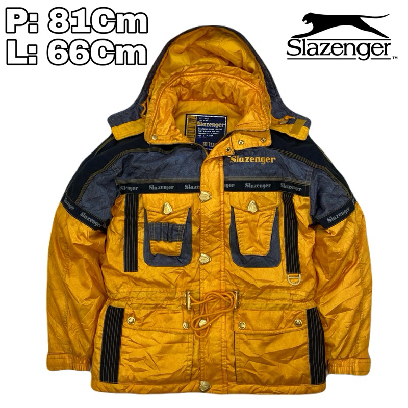 J141 Jaket Ski Team Vintage Colorblock Slazenger Gold  Jacket Snowboard Winter Racing 80s Original