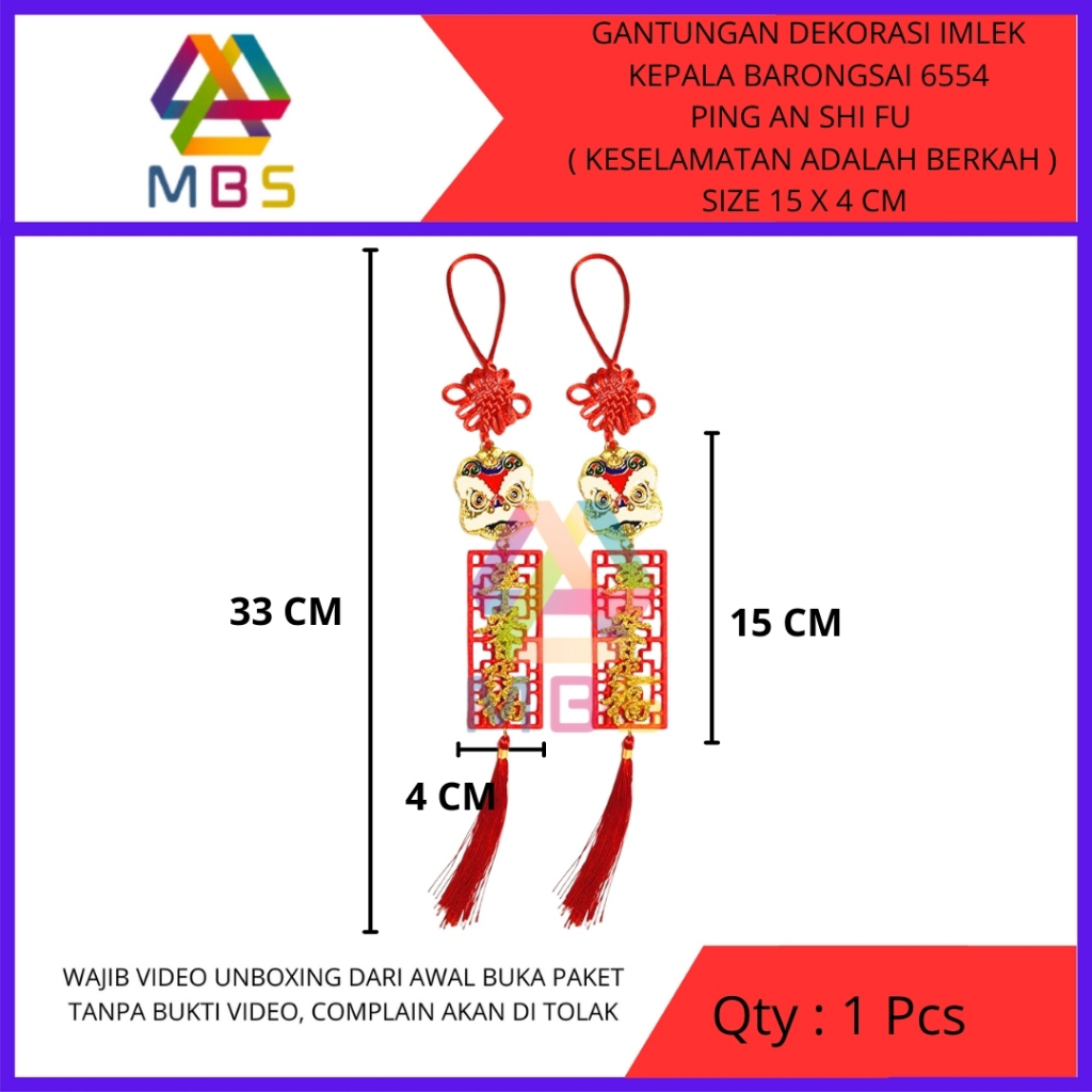 GANTUNGAN DEKORASI IMLEK BARONGSAI 6554 PING AN SHI FU KESELAMATAN ADALAH BERKAH SIZE 15 X 4 CM