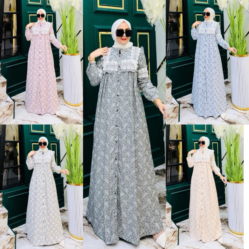 Original Syafeera Dress Muslimah Gamis Katun Printing Premium Mewah Elegant Renda Korea Bordir