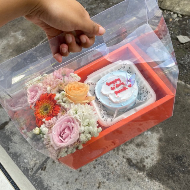 

flower box bento cake transparan artificial kado hadiah cake box birthday