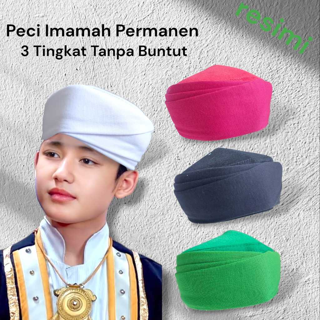 Peci Imamah Permanen 3 Tingkat Tanpa Buntut
