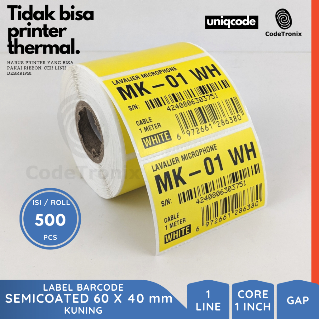 

Label Stiker Kertas Semicoated 60x40 Barcode Sticker Roll Warna 1 Line 500 pcs