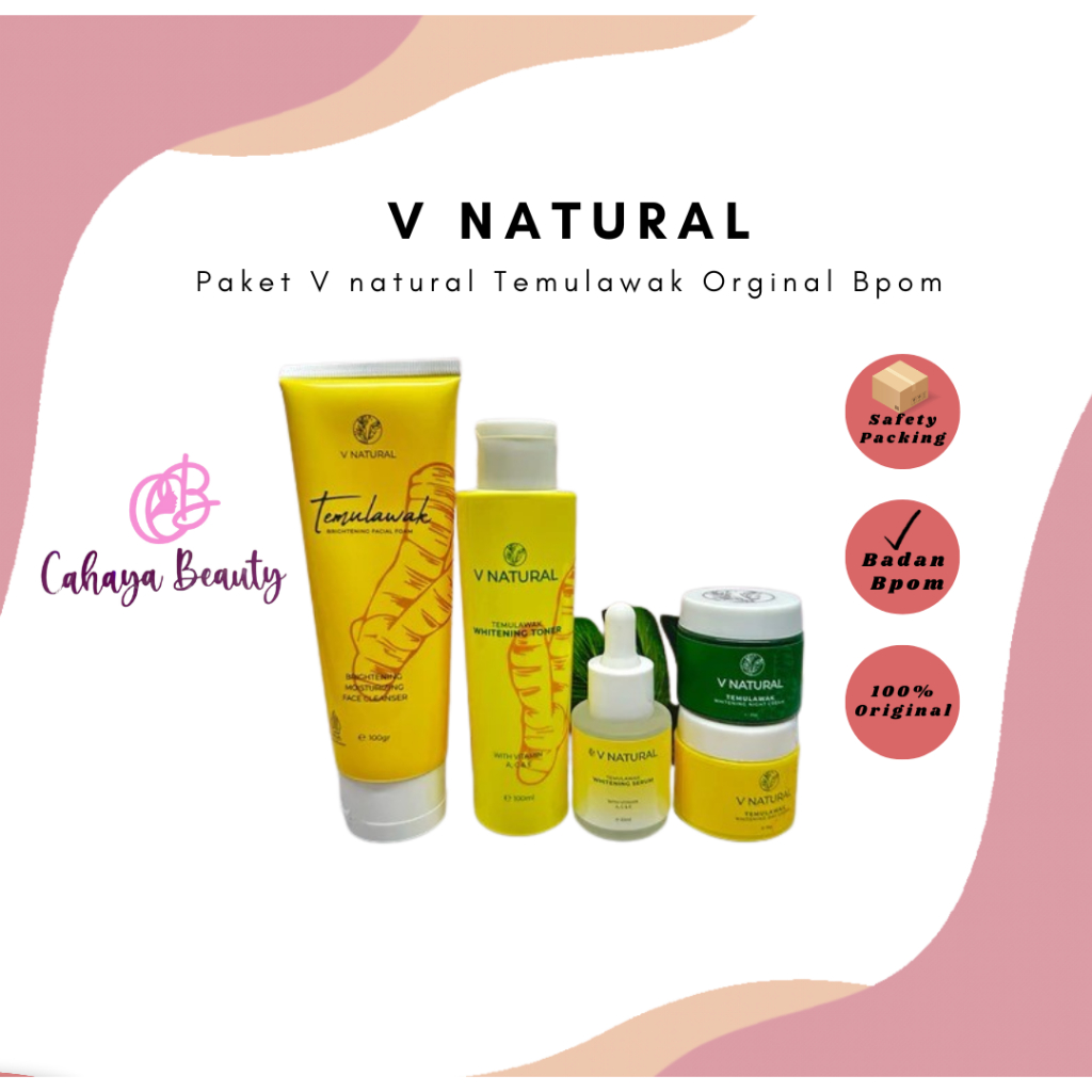 V NATURAL Temulawak  Cream Siang Malam + Toner Serum Dan Facial Foam Whitening Original