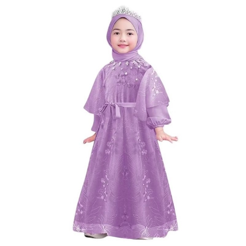 YESSI - Gamis baju dress brukat anak perempuan  2 3 4 5 6 7 8 9 10 11 tahun/baju pesta anak cewe bru