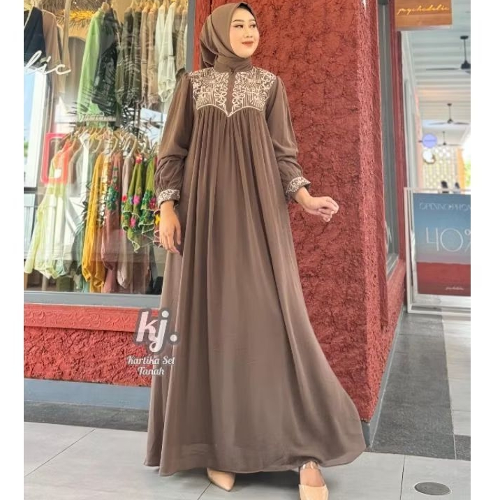 MF COLLECTION OFFICIAL - Loura Gamis Set Hijab - Gamis Ceruty Set Hijab Bordir - Gamis Syar'i Muslim