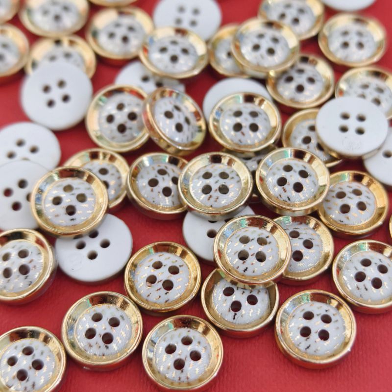 100 Pcs Kancing Baju Kemeja Gepeng Gold list mewah 13 mm