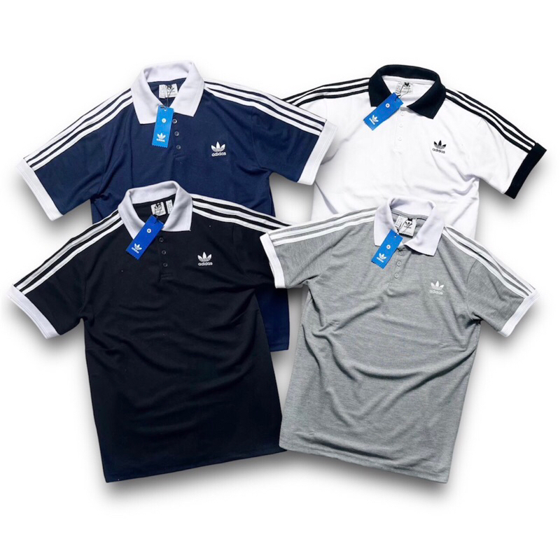 KAOS POLO ADIDAS LOGO BUNGA PRIA DEWASA POLOS HITAM / POLOSHIRT COWOK KATUN LENGAN PENDEK