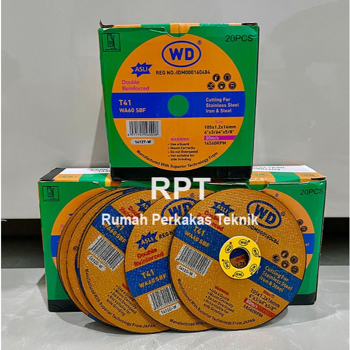 WD Batu Gerinda Potong 105 x 1.2 x 16mm (4" x 3/64" x 5/8") ( 20 pcs / 1 pack )