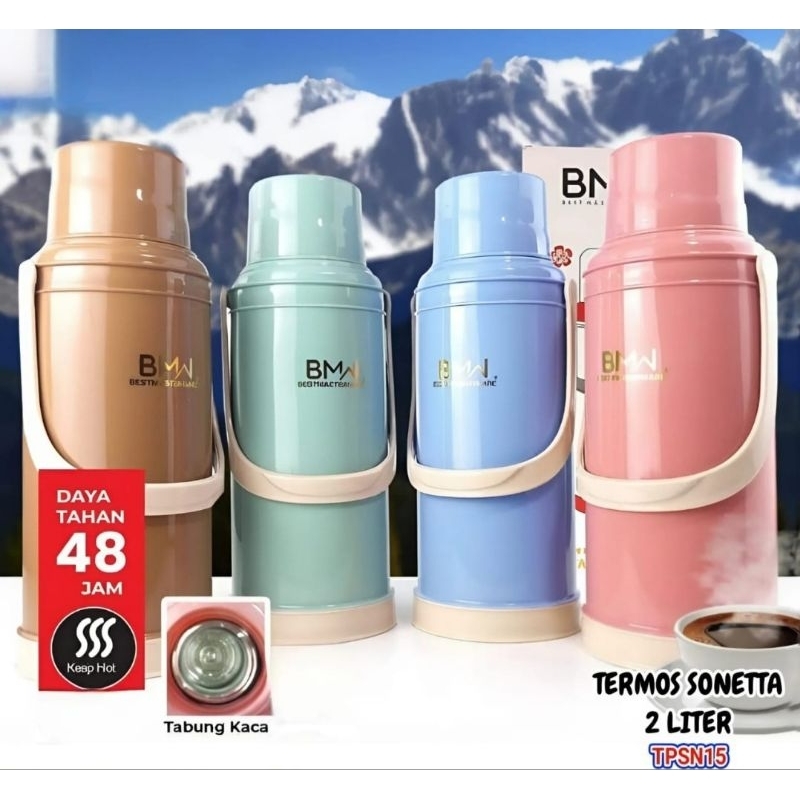 Termos Air Minum BMW SONETTA 2 Liter Tahan Panas 48 Jam - Vacuum TERMOS 2 LITER BMW TERMOS AIR PANAS