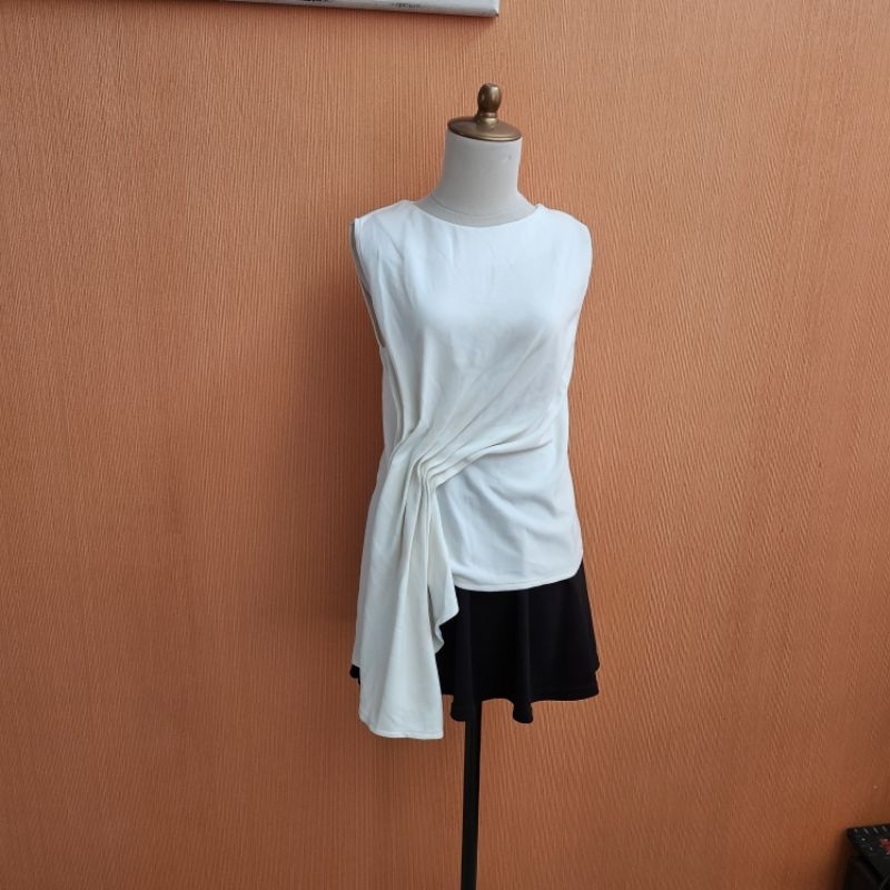 atasan wanita scuba putih L cewek MEWAH kutung blouse santai depan rumbai cute