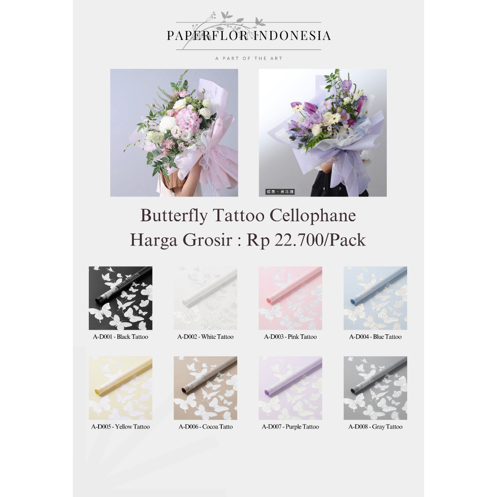 

(20 LEMBAR) BUTTERFLY TATTOO CELLOPHANE - KERTAS WRAP PEMBUNGKUS BUNGA - PAPERFLOR INDONESIA