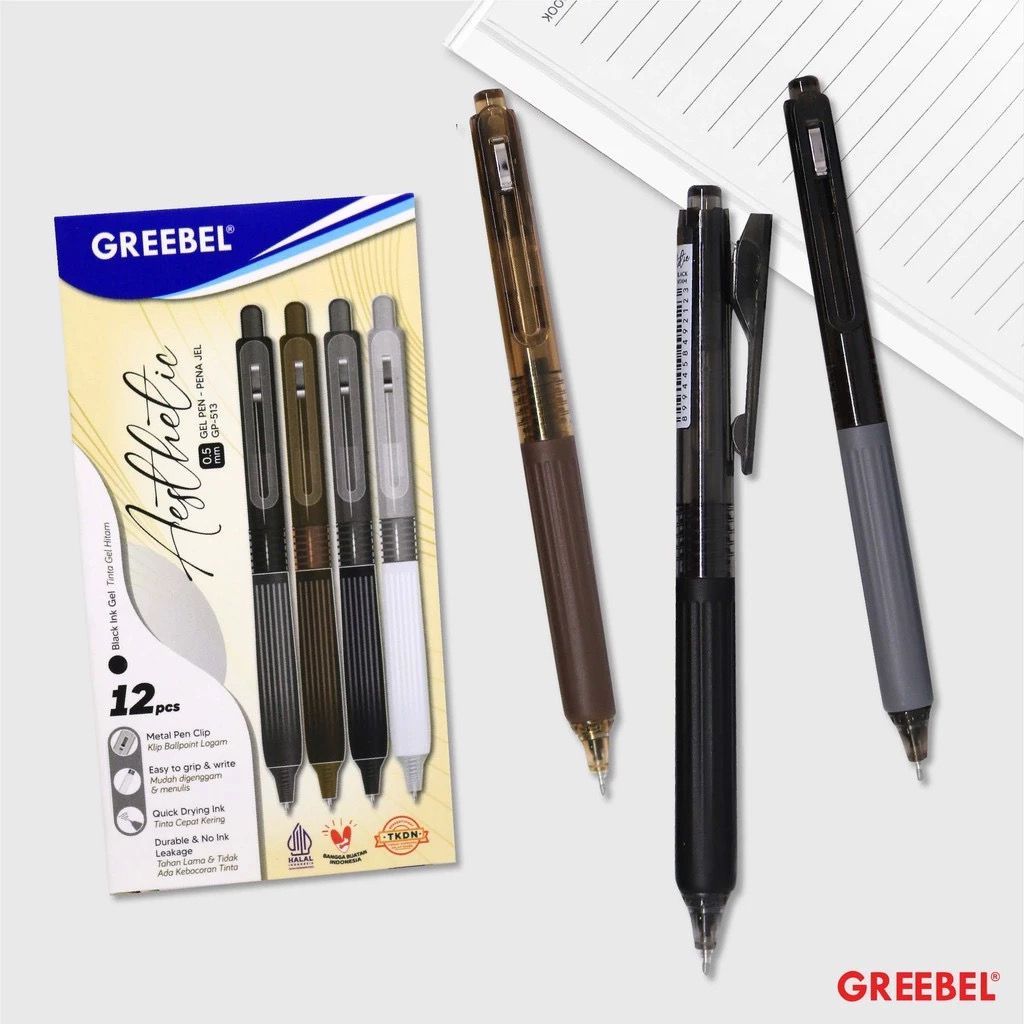 

1 PAK Bolpen Pulpen Gel Greebel / Gel Pen GP-513 Aesthetic 0.5 Tinta Hitam (12PCS/SET) Ballpen Pena Pulpen Cetek