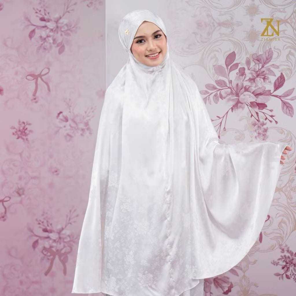 MUKENA TAZBIYA X ZIANISA - Mukena PUTIH Premium Jacquard|MUKENA PUTIH Silk Dzaibah Series