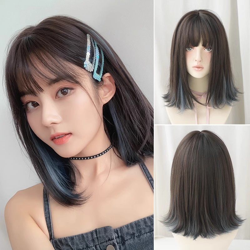 Wig wanita full kepala/Wig pendek 43CM/Wig premium/Wig rambut pendek wanita/Wig rambut pendek/wig ra