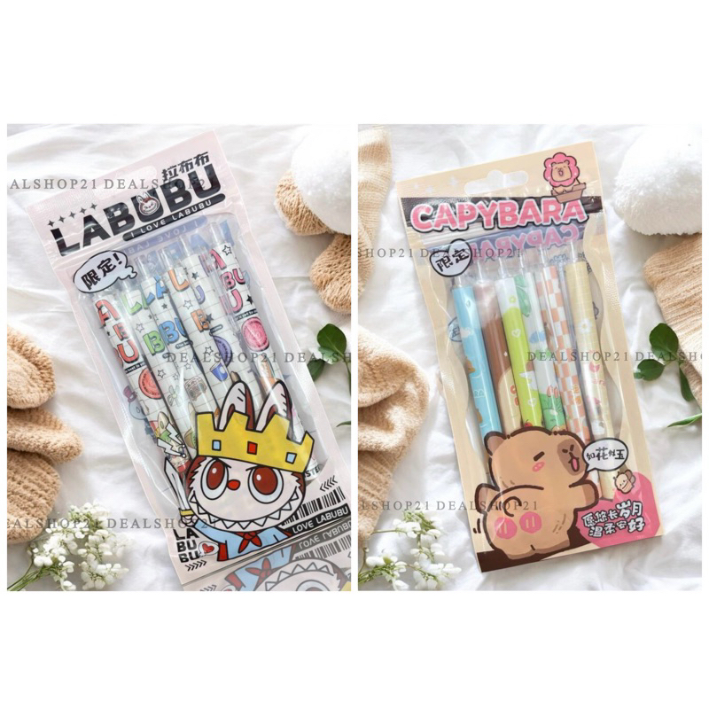 

DEALSHOP21 | 6PCS/SET Pena Dorong Sanrio Labubu Capybara Pulpen Gel Mekanik Pena Gel Kartun Lucu Alat Tulis Anak Alat Tulis Kreatif