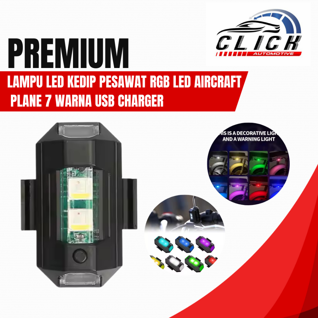 Lampu Pesawat LED RGB Portable Bisa Kedip Kedip Bisa Charger USB Motor mobil sepeda drone Universal