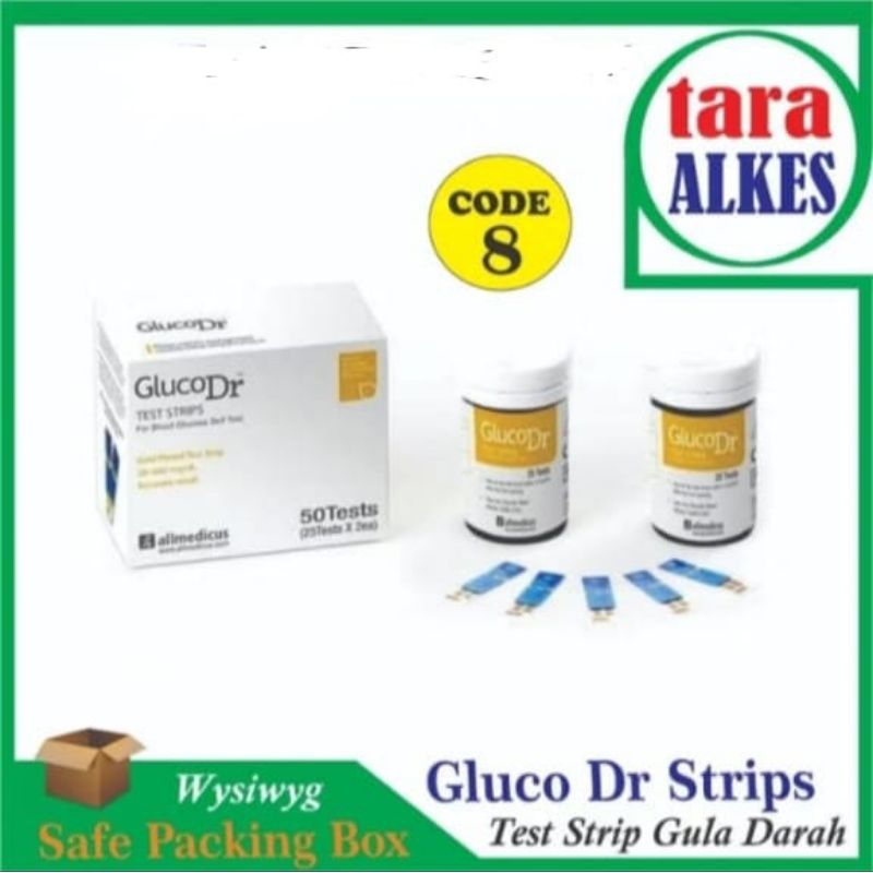 Strip Stik Gula Darah GlucoDr Strips Gluco Dr Code 8 Kode 8 Blood Glucose Bio Sensor