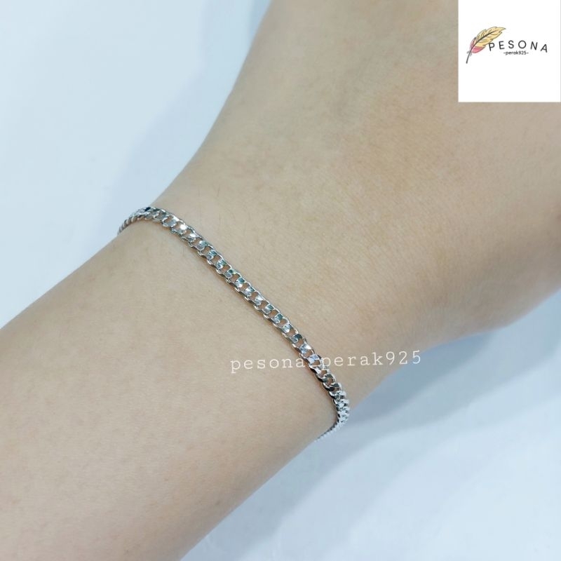 Gelang Tangan Pria Wanita Perak Asli Silver 925 Lapis Emas Putih model Rantai Sisik Naga - Perhiasan