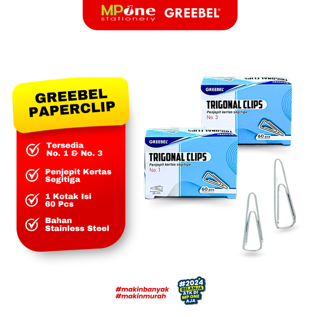

(1 KOTAK) Greebel Paperclip Trigonal No.1 & No.3 / Penjepit Kertas Kecil Klip Segitiga/ Klip Kertas 1 Kotak Greebel