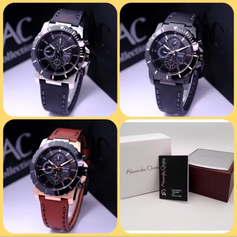 ALEXANDER CHRISTIE 6141 JAM TANGAN PRIA ANALOG CHRONOGRAPH LEATHER ORIGINAL