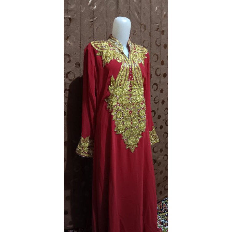 gamis merah bordir payet mewah ori new