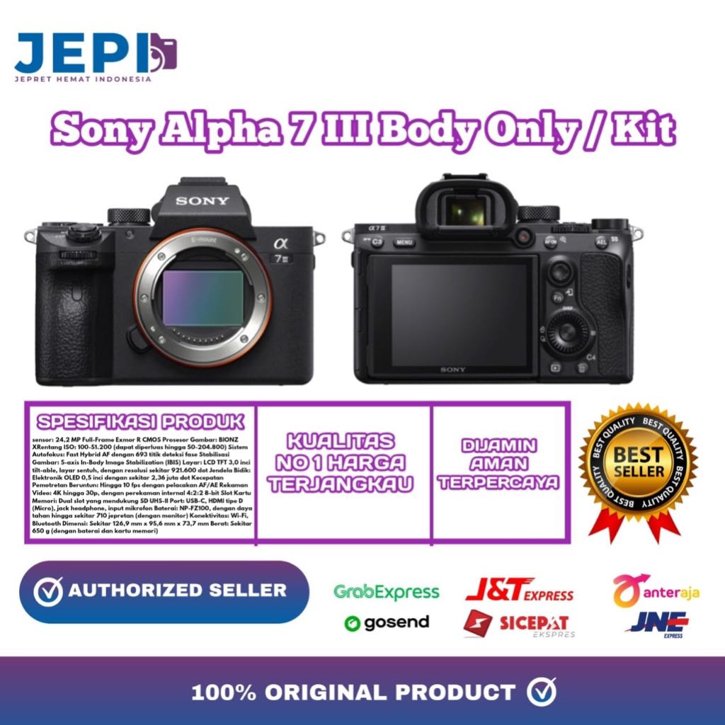 Sony Alpha 7 III Body Only kamera mirrorels / Sony alpha 7 Mark 3 garansi resmi