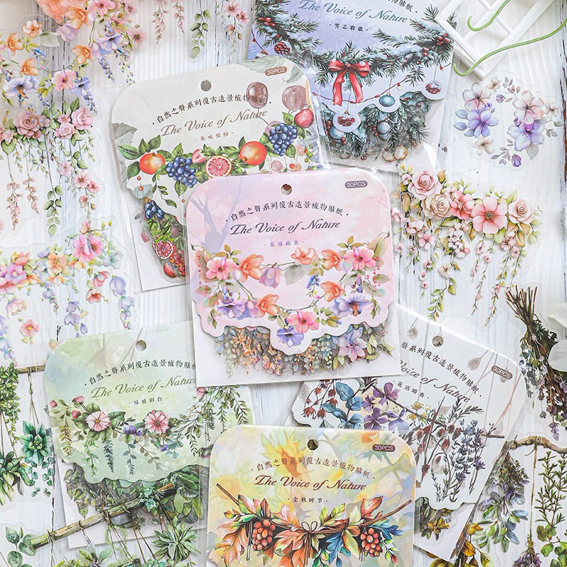 

(2AC) sticker transparan tanaman bunga hias pita festive hanging plant flower ribbon journaling