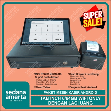 PAKET MESIN KASIR POS ANDROID TABLET/TAB 10 Inch 4/64GB WIFI ONLY - PAKET LENGKAP : Tab, Laci Uang/C