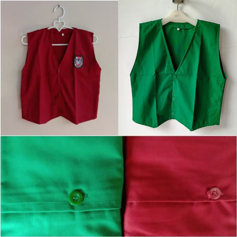 Seragam Sekolah Rompi SD Merah dan Hijau  Logo Bordir Bahan Kain Drill
