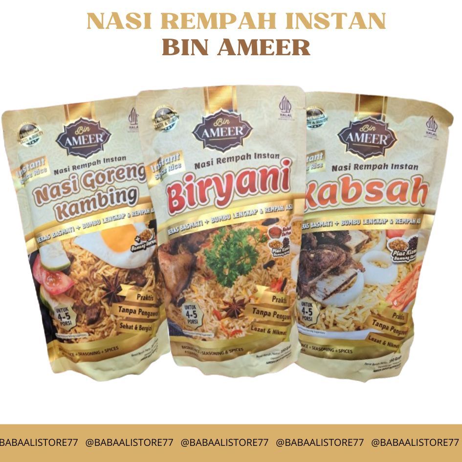 

Babaali - Nasi Rempah Instan Timur Tengah Bin Ameer Kebuli Biryani Kabsah Mandhi Nasi Goreng Kambing Nasi Rempah Instan / Instan Spice Rice