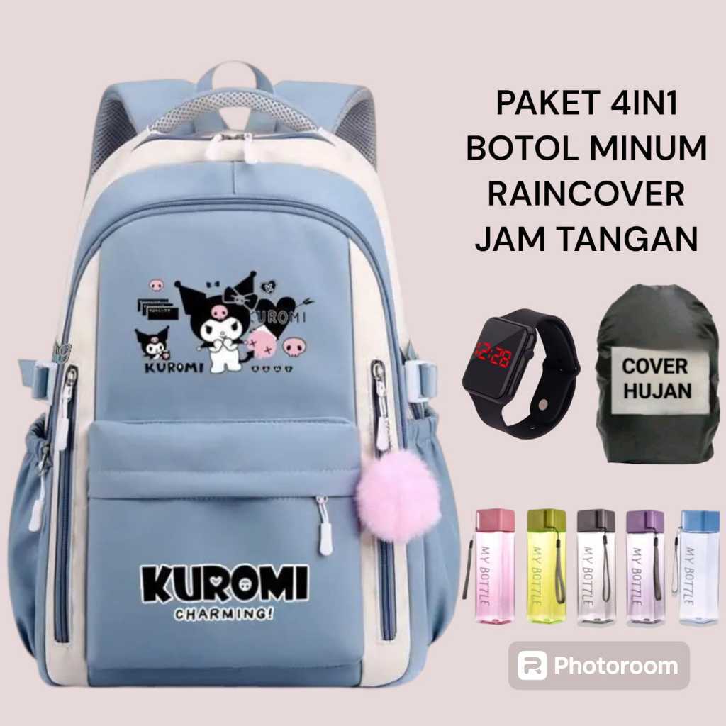 [ Free Botol ] Tas gambar kuromi -Tas sekolah anak perempuan sd smp kualitas bagus -Tas Estetik Kore