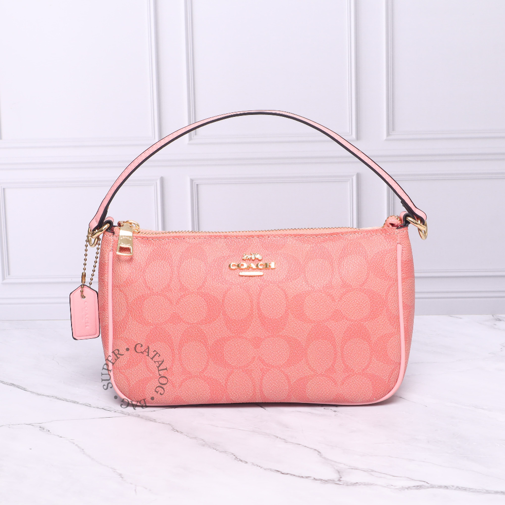 Tas F58321 Pouch Top Handle Saddle Shoulder Bag In Signature Canvas Pink / White / Denin / Khaki / M