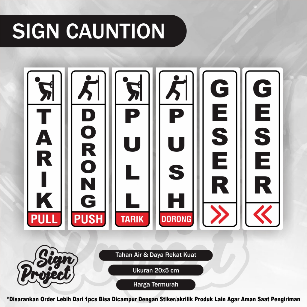 

Sign Stiker Tarik dan Dorong Sign Pull Push Sign Geser Kanan Kiri Stiker "Tarik & Dorong" Sign label Stiker, Harga untuk Sepasang Tarik Dorong / Push Pull Sign Stiker Pintu Tarik Dorong / Push Pull Deskripsi Produk :