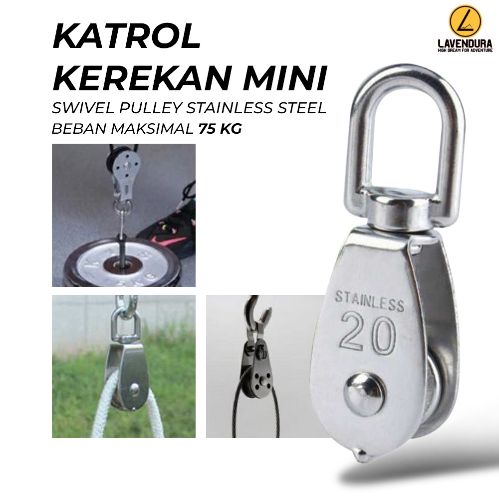Katrol Kerekan Mini Serbaguna Swivel Pulley Stainless Steel M20 35kg Silver Swivel device pulley swi