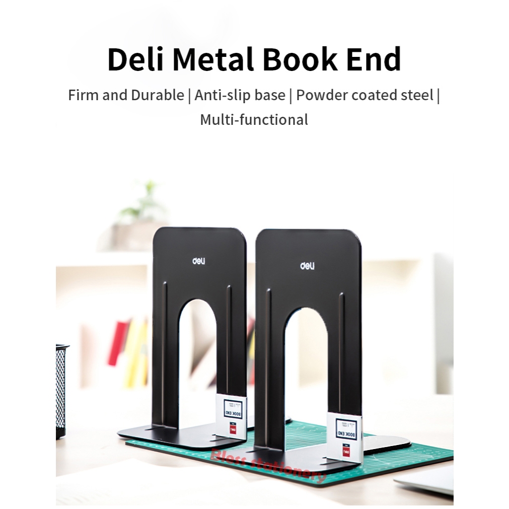 

Deli Penahan buku Pembatas buku 230mm Sandaran buku Penyangga buku Metal book end 230 mm