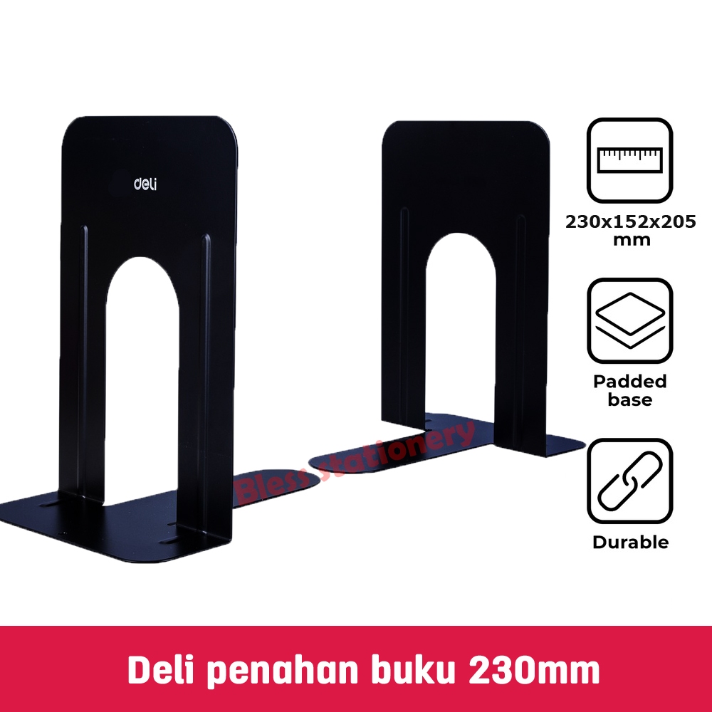 

Deli Penahan buku Pembatas buku 230mm Sandaran buku Penyangga buku Metal book end 230 mm