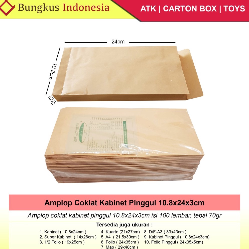 

Amplop Coklat Kabinet Pinggul 11x24cm isi 1lbr amplop uang HJICV7659
