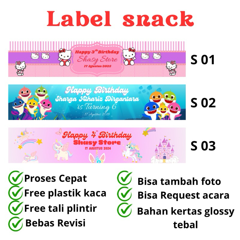 

Label snack ulang tahun dll free plastik dan tali plintir