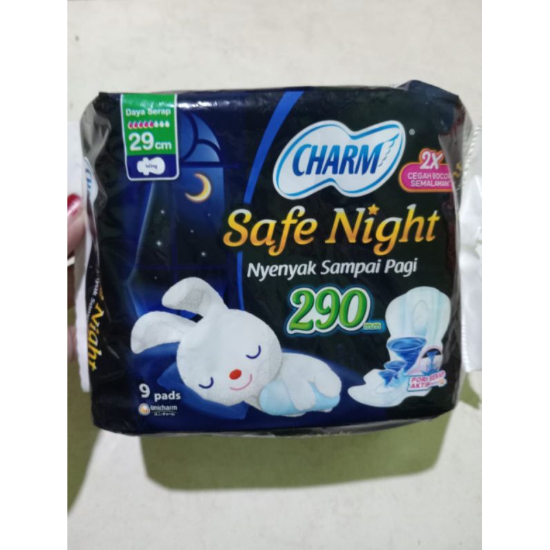softex night CHARM 29cm isi 9pads | pembalut malam CHARM