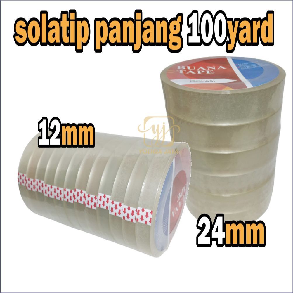 

SELOTIP 100 yard /solatip 100 yard LAKBAN KECIL BENING / SOLASI UKURAN 12mm 100 yard Harga 12 pcs