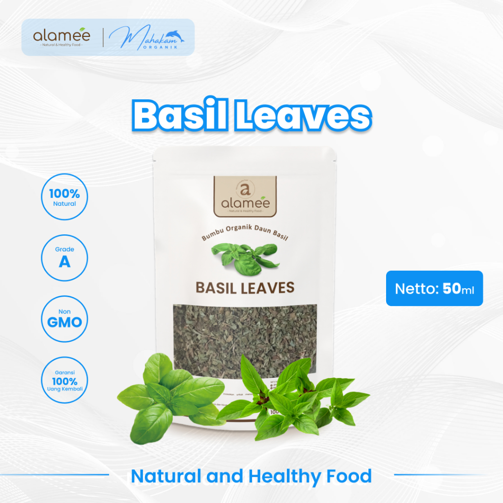 

ALAMEE Basil Kering Bumbu Dapur Dried Leaf Murni Asli Seasoning Organik Garnish Garnis 50 Gram