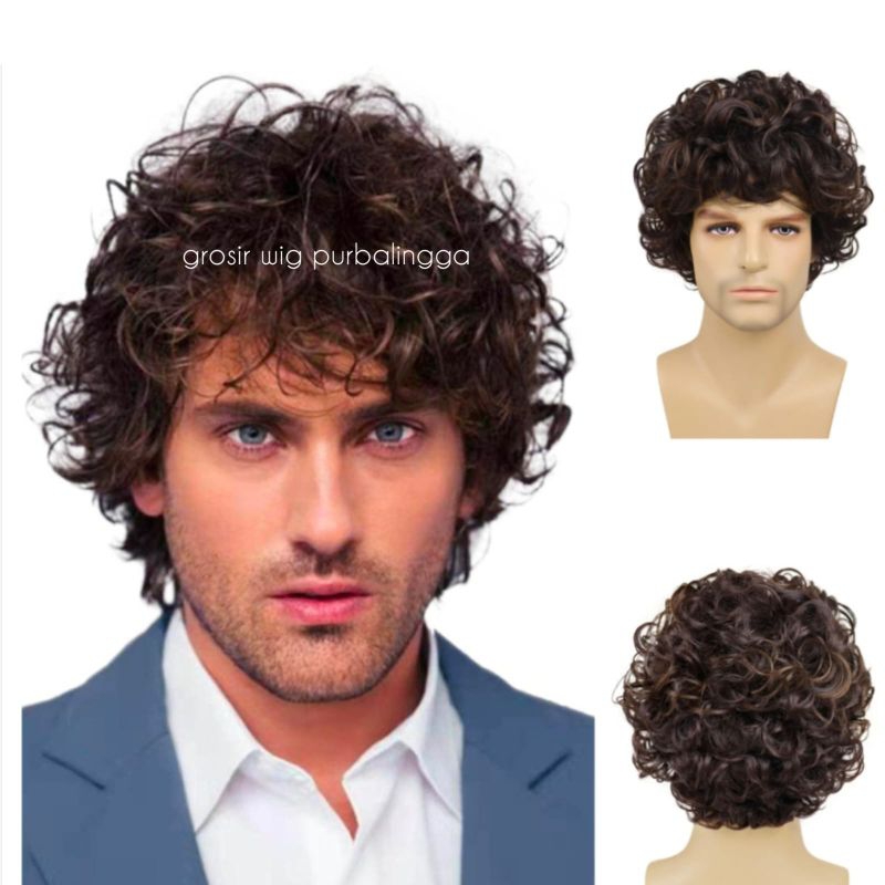 WIG PRIA RAMBUT PENDEK MODEL KERITING PENDEK KRIBO KECIL GAYA EROPAN STYLE