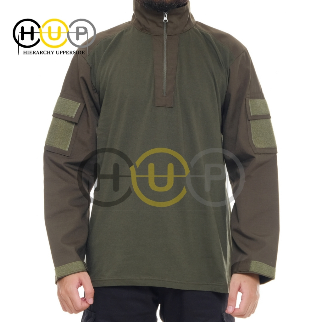 BAJU LAPANGAN POLOS HIJAU ARMY TACTICAL LENGAN PANJANG VECRO KAOS BDU CALM