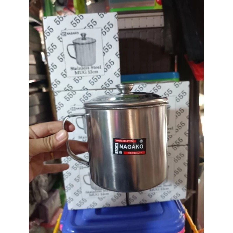 Mug Besar Bahan Stainless Size 12cm Harga Satuan - Gelas Stainless Steel Tutup Mug Stainless SteL