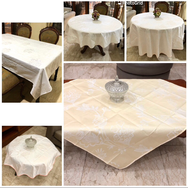 Taplak meja makan/ meja tamu bahan kain katun polos embosse