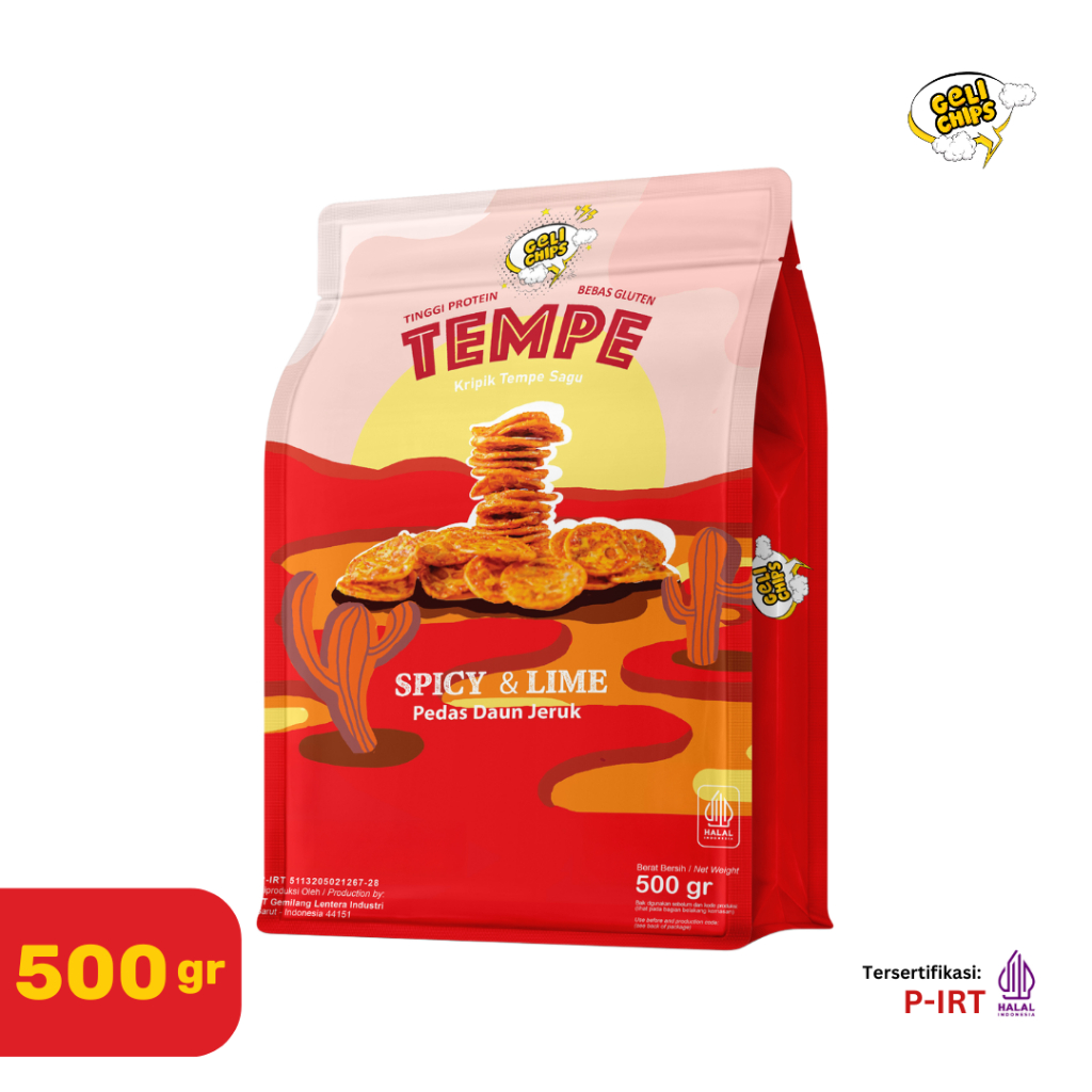 

Geli Chips - 500gr Keripik Tempe Sagu Rasa Pedas Daun Jeruk 1/2kg