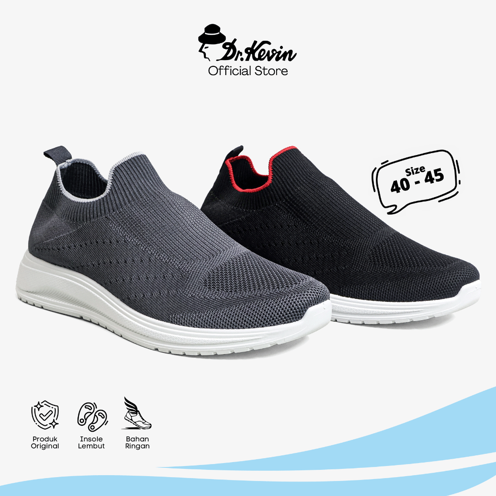 Dr. Kevin Sepatu Sport Pria Men Sneakers Sekolah Flyknit Slip On 889